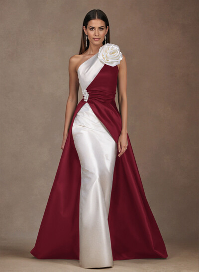 Unique Flower(s) One-Shoulder Overskirt Floor-Length Satin Mother Of The Bride Dresses