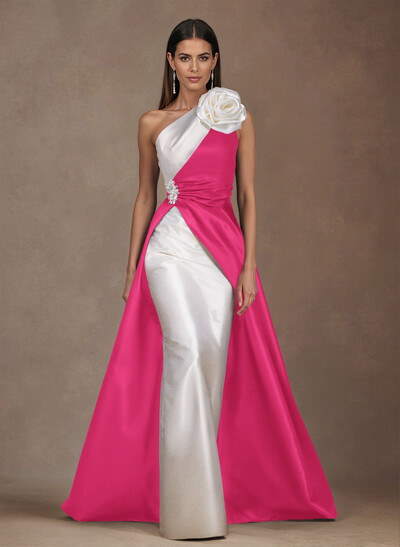 Unique Flower(s) One-Shoulder Overskirt Floor-Length Satin Mother Of The Bride Dresses