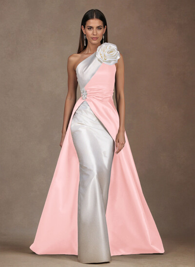 Unique Flower(s) One-Shoulder Overskirt Floor-Length Satin Mother Of The Bride Dresses