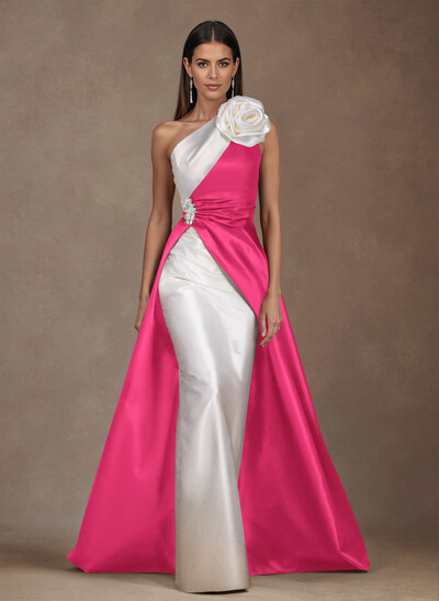 Unique Flower(s) One-Shoulder Overskirt Floor-Length Satin Mother Of The Bride Dresses