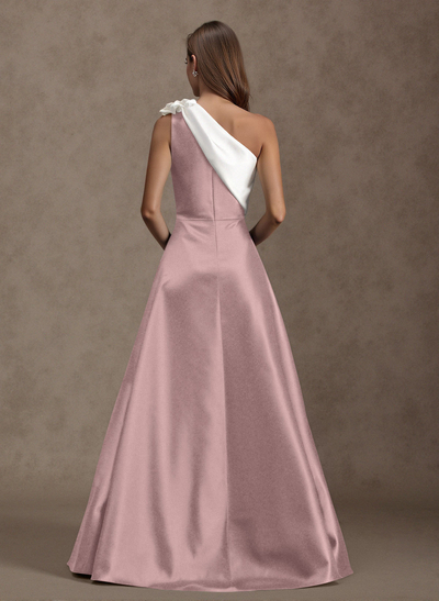 Unique Flower(s) One-Shoulder Overskirt Floor-Length Satin Mother Of The Bride Dresses