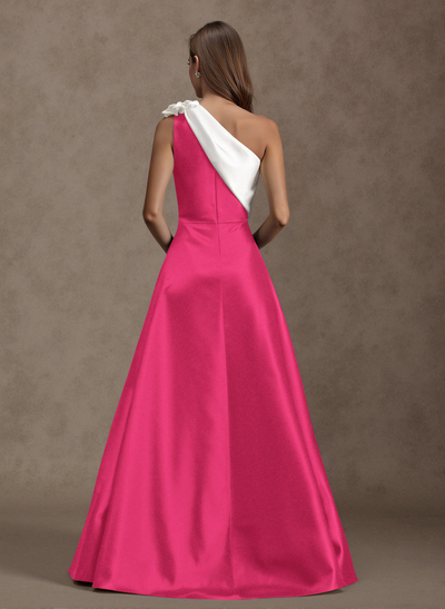 Unique Flower(s) One-Shoulder Overskirt Floor-Length Satin Mother Of The Bride Dresses