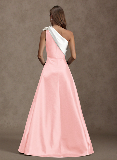 Unique Flower(s) One-Shoulder Overskirt Floor-Length Satin Mother Of The Bride Dresses