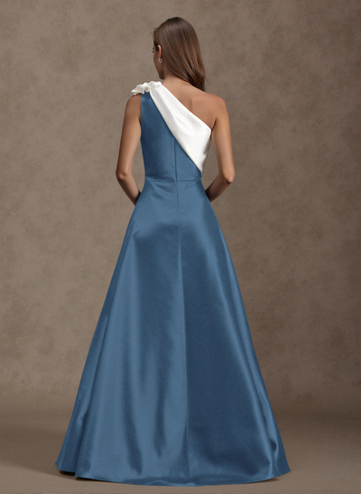 Unique Flower(s) One-Shoulder Overskirt Floor-Length Satin Mother Of The Bride Dresses