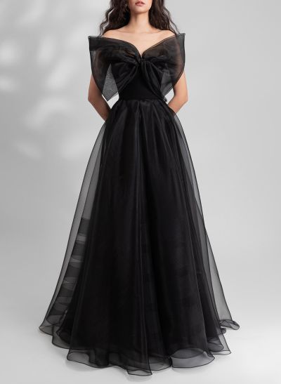 Unique Bow(s) A-Line Floor-Length Organza Prom Dresses