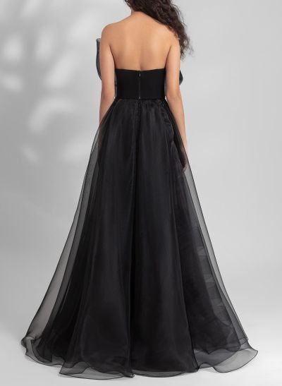 Unique Bow(s) A-Line Floor-Length Organza Prom Dresses