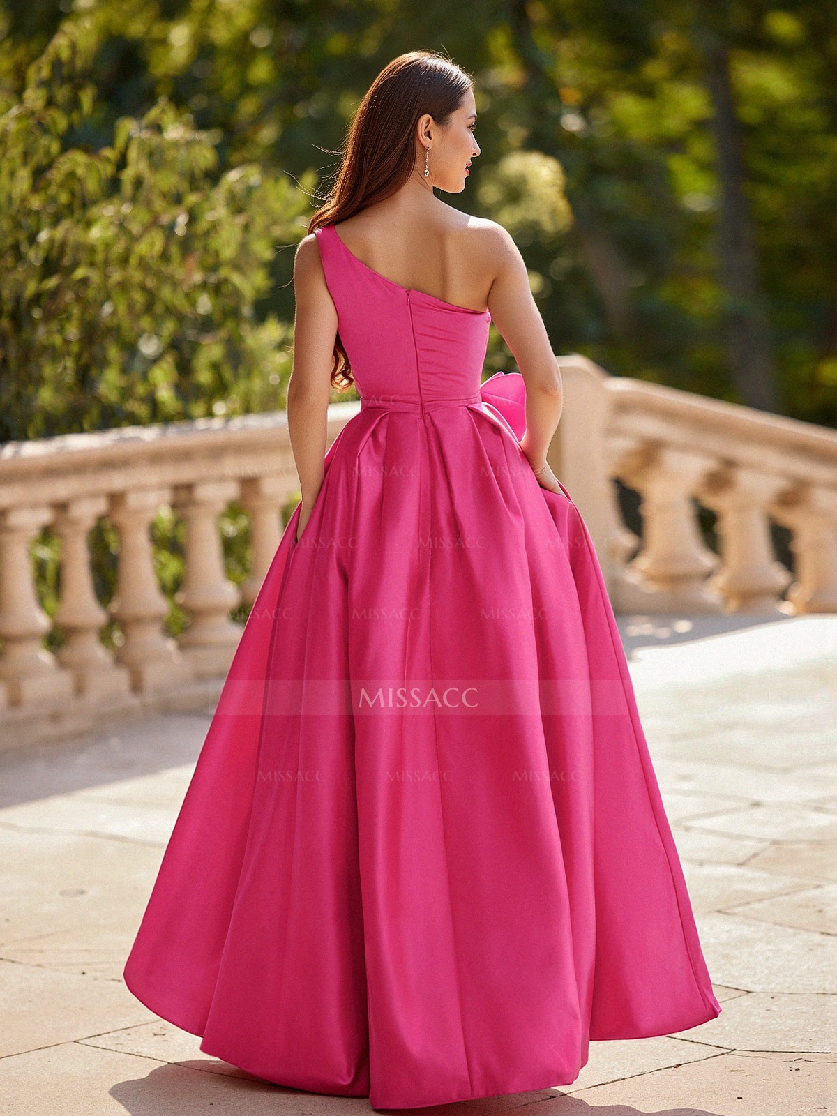 Unique One-Shoulder Bow(s) A-Line Floor-Length Satin Prom Dresses