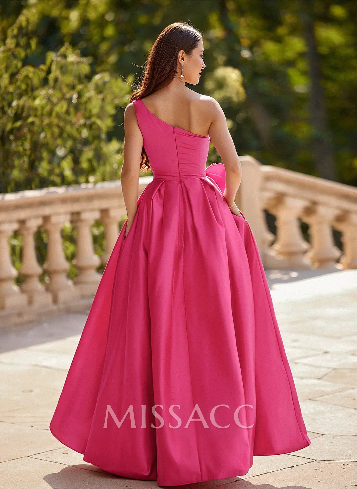 Unique One-Shoulder Bow(s) A-Line Floor-Length Satin Prom Dresses