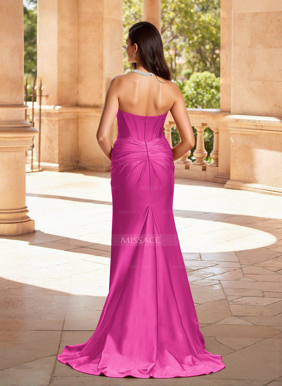 Sparkle Trumpet Halter Sleeveless Stretch Satin Knit Prom Dresses With High Split