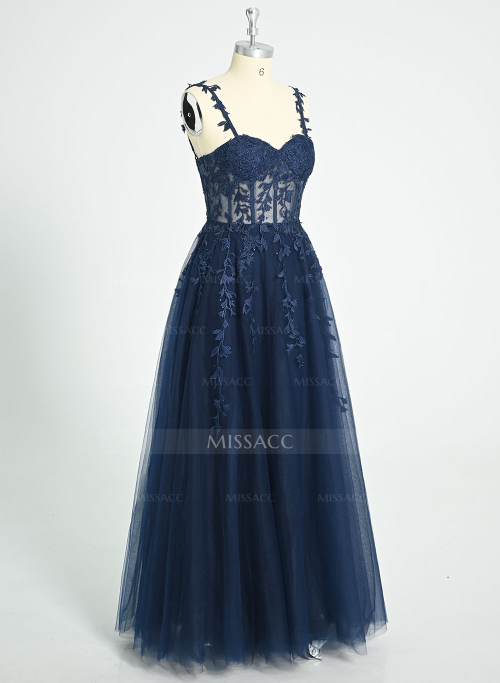 Princess Ball Gown Sweetheart Detachable Straps Tulle Prom Dresses With Lace Applique