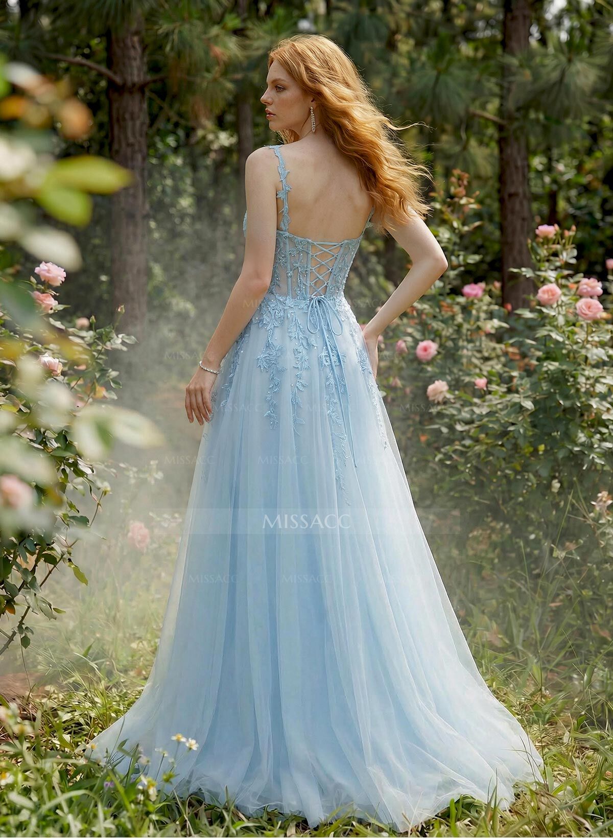 Princess Ball Gown Sweetheart Detachable Straps Tulle Prom Dresses With Lace Applique