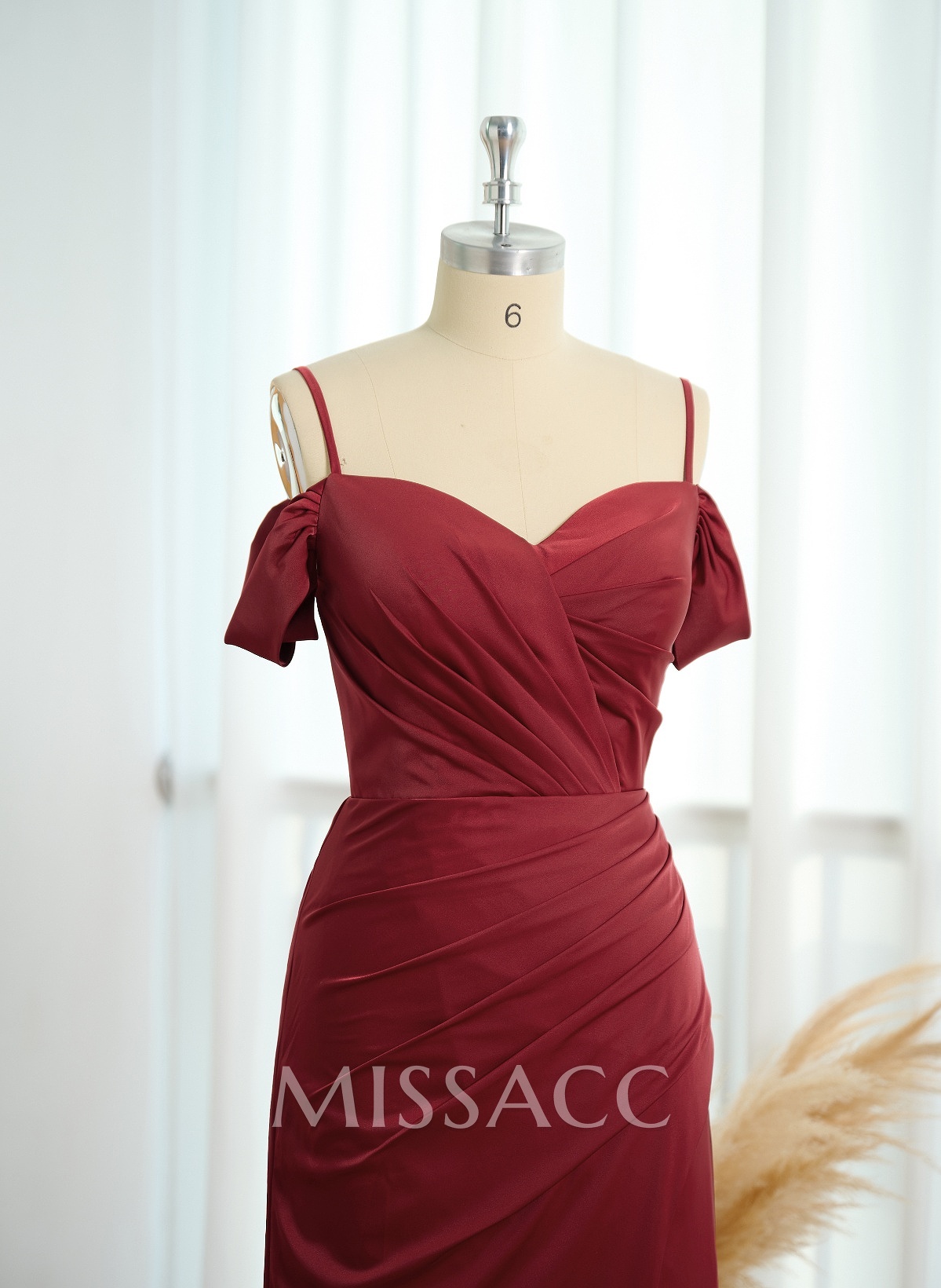 Elegant Sweetheart Cold Shoulder High Split Sweep Train Crepe Satin Prom Dresses