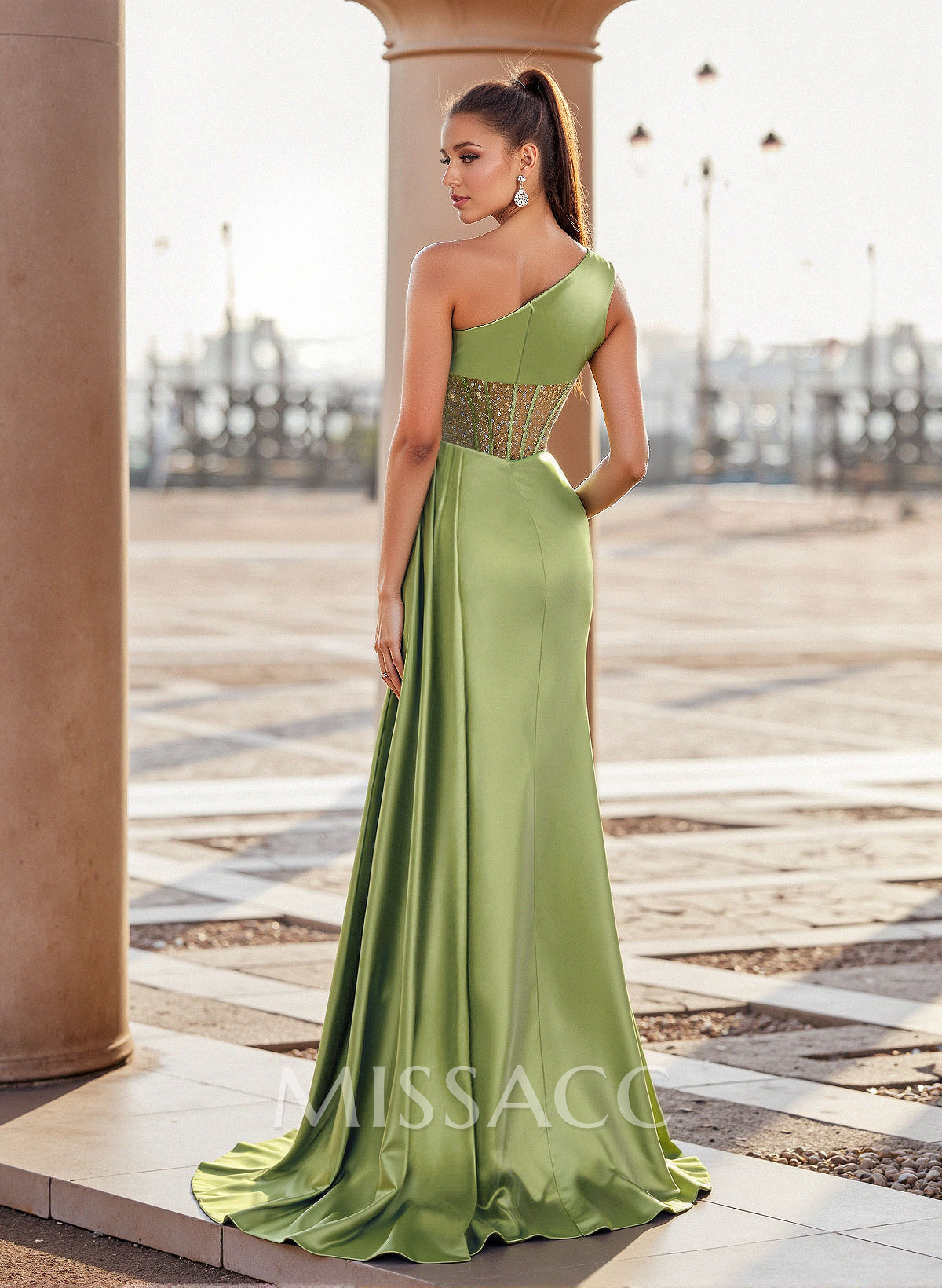 Classic One-Shoulder Sleeveless Silk Like Satin Prom Dresses With High Split Classic One-Shoulder Sleeveless Silk Like Satin Prom Dresses With High Split