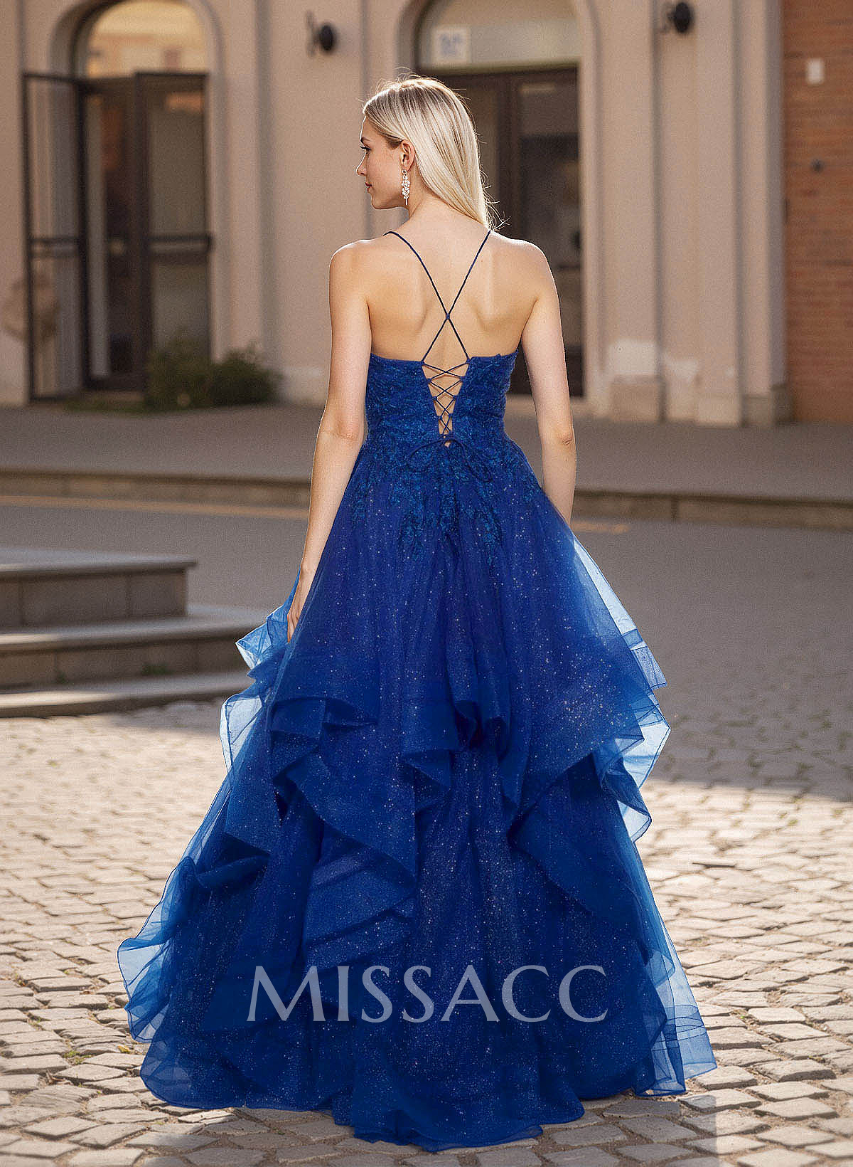 Princess Ball Gown Sweetheart Tiered Skirt Tulle Prom Dresses With Cross Strappy Back