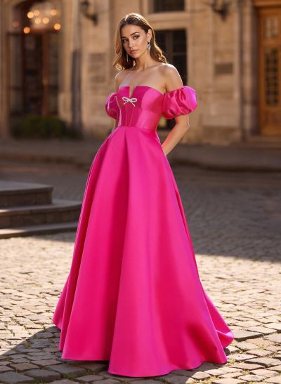 Sweet & Flow Bow Accented Detachable Sleeves Satin Prom Dresses With Lace Up Back