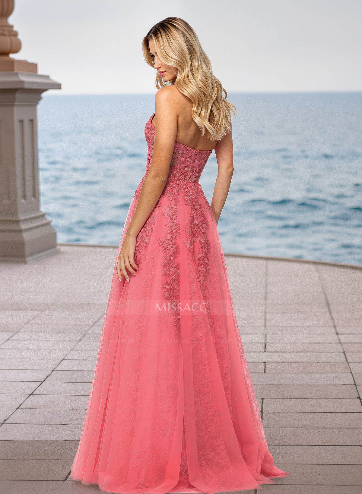 Shiny Halter Lace Illusion Corset A-Line Sweep Train Tulle Prom Dresses