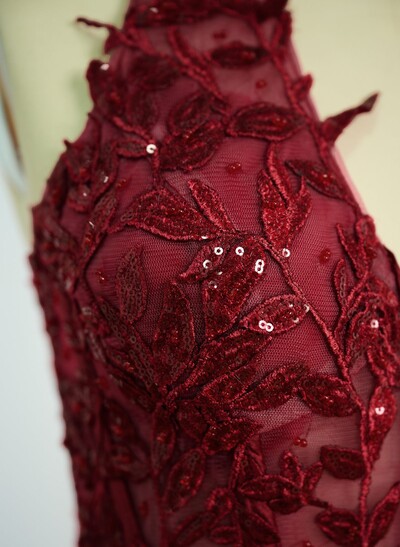 Shiny Halter Lace Illusion Corset A-Line Sweep Train Tulle Prom Dresses