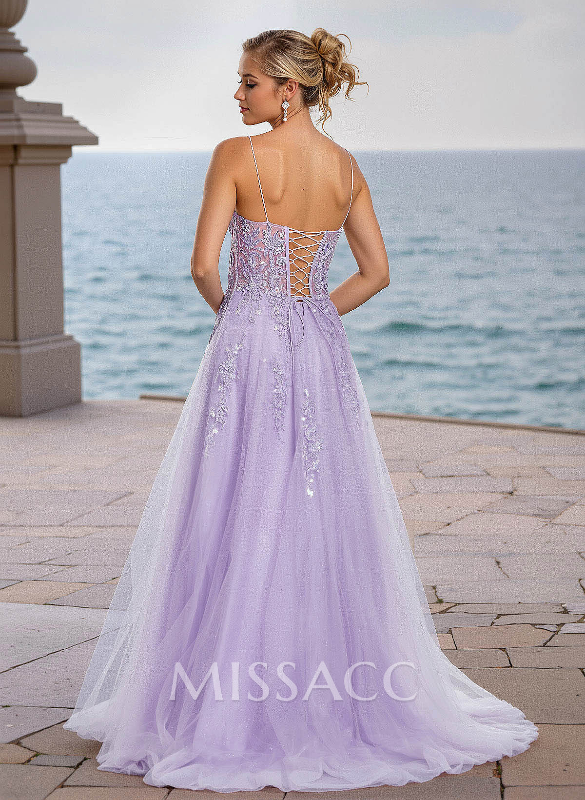 Dreamy V-Neck Lace Illusion Corset A-Line Sweep Train Tulle Prom Dresses Dreamy V-Neck Lace Illusion Corset A-Line Sweep Train Tulle Prom Dresses