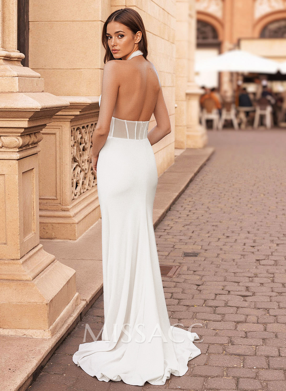 Modest Halter Sleeveless Outcut Elastic Satin Prom Dresses With Low Back
