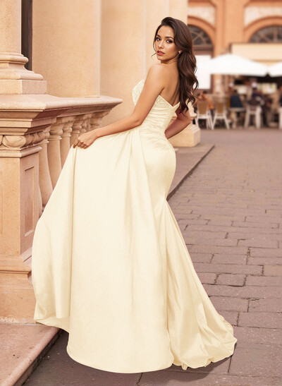 Classic One-Shoulder Stretch Satin Knit Prom Dresses With Sweeping Side Drape