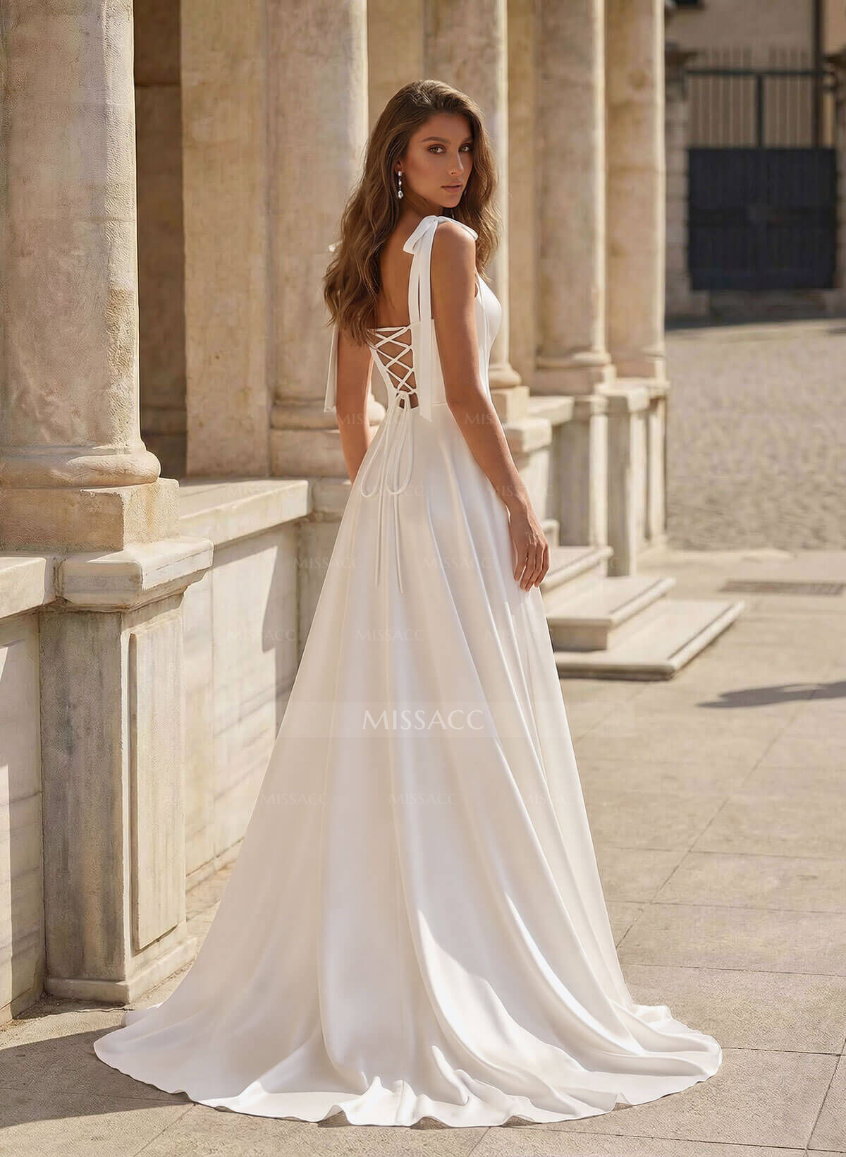 Classic Sweetheart Bow(s) A-Line High Split Sweep Train Matte Satin Prom Dresses