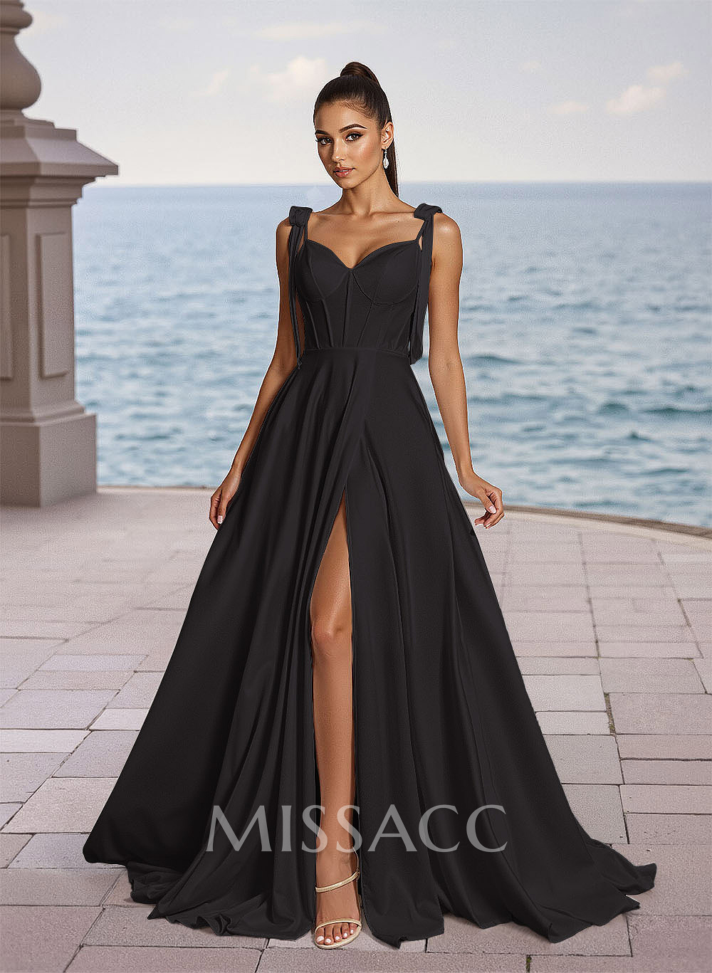 Classic Sweetheart Bow(s) A-Line High Split Sweep Train Matte Satin Prom Dresses Classic Sweetheart Bow(s) A-Line High Split Sweep Train Matte Satin Prom Dresses