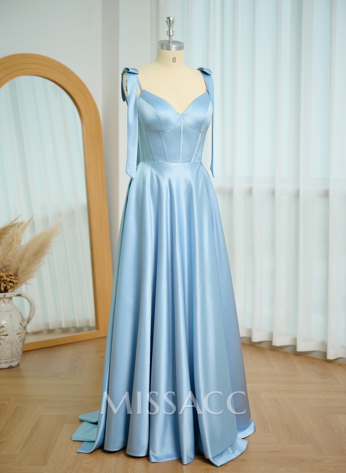 Classic Sweetheart Bow(s) A-Line High Split Sweep Train Matte Satin Prom Dresses