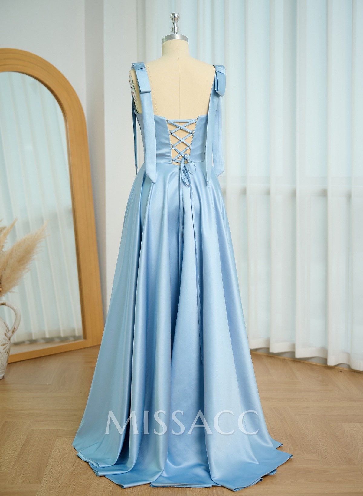 Classic Sweetheart Bow(s) A-Line High Split Sweep Train Matte Satin Prom Dresses