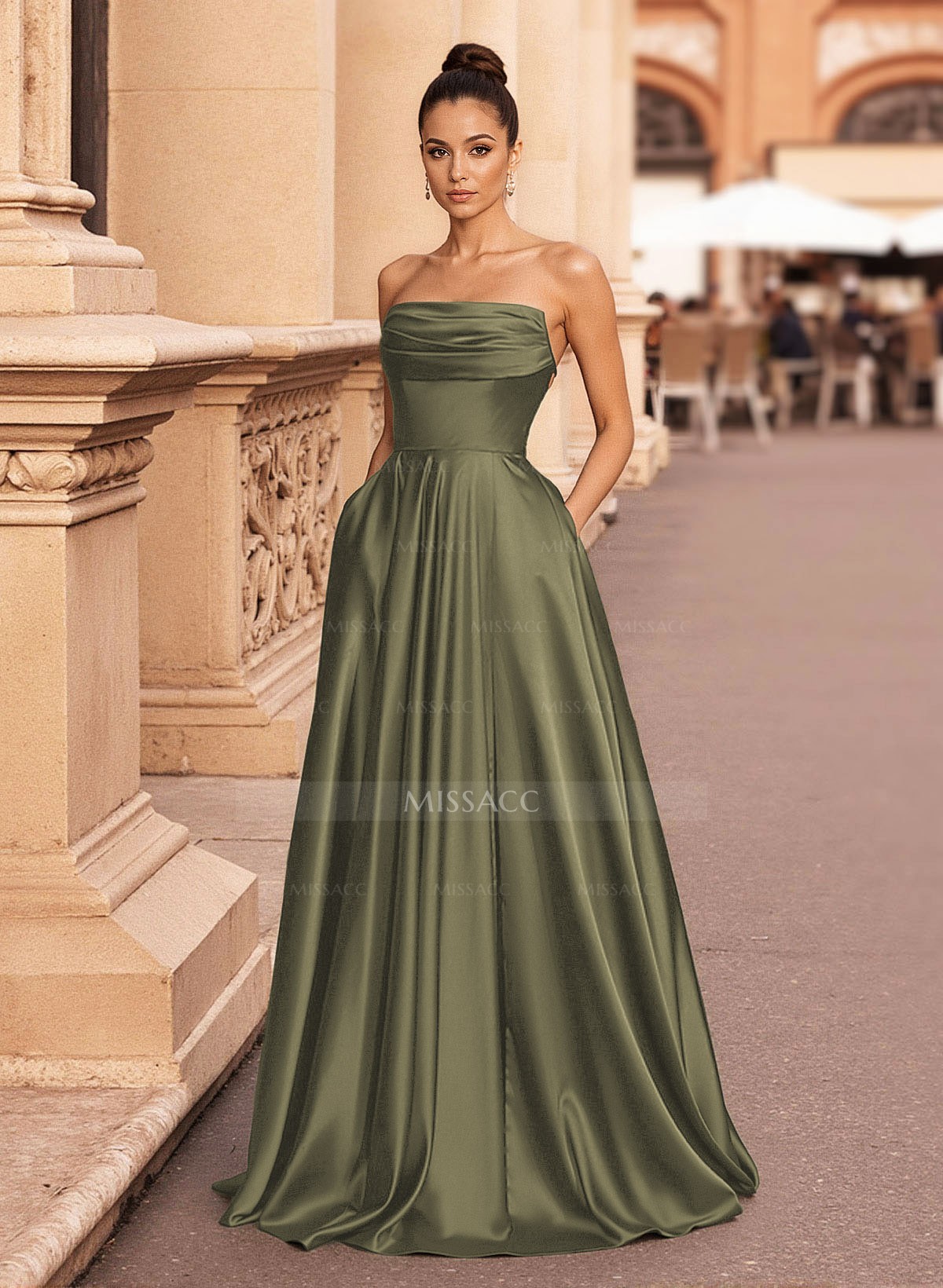 Minimalistic A-Line Strapless Matte Satin Prom Dresses With Lace Up Back