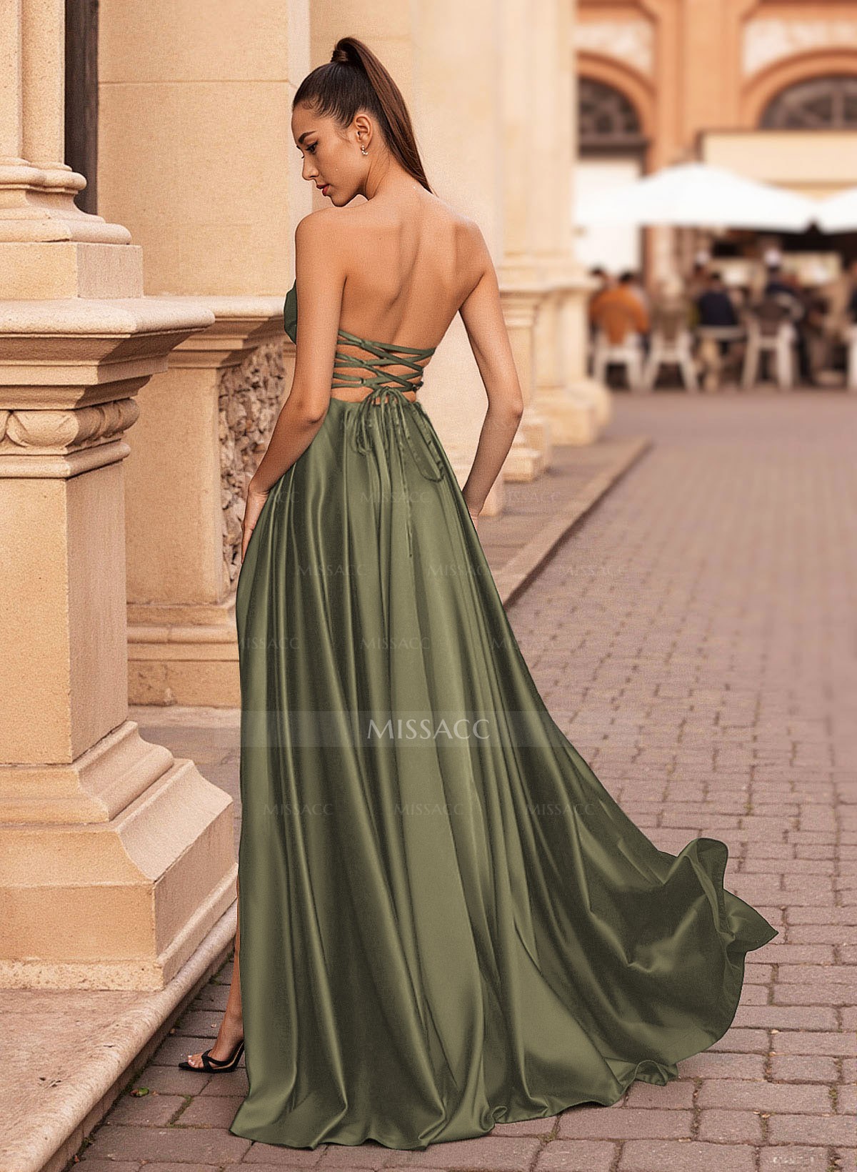 Minimalistic A-Line Strapless Matte Satin Prom Dresses With Lace Up Back