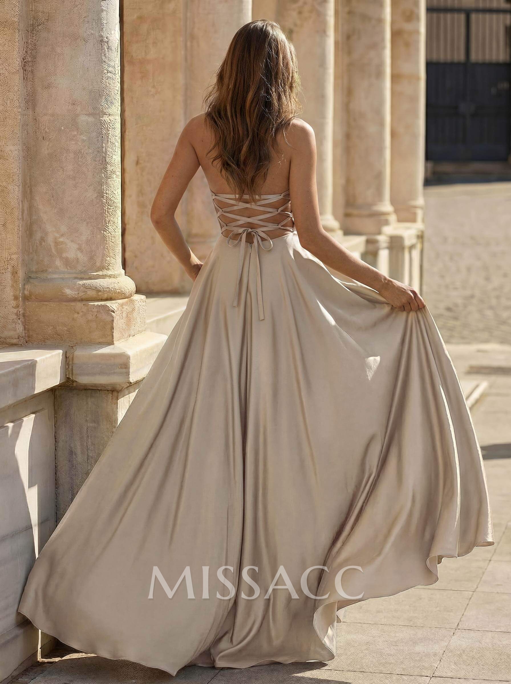 Minimalistic A-Line Strapless Matte Satin Prom Dresses With Lace Up Back