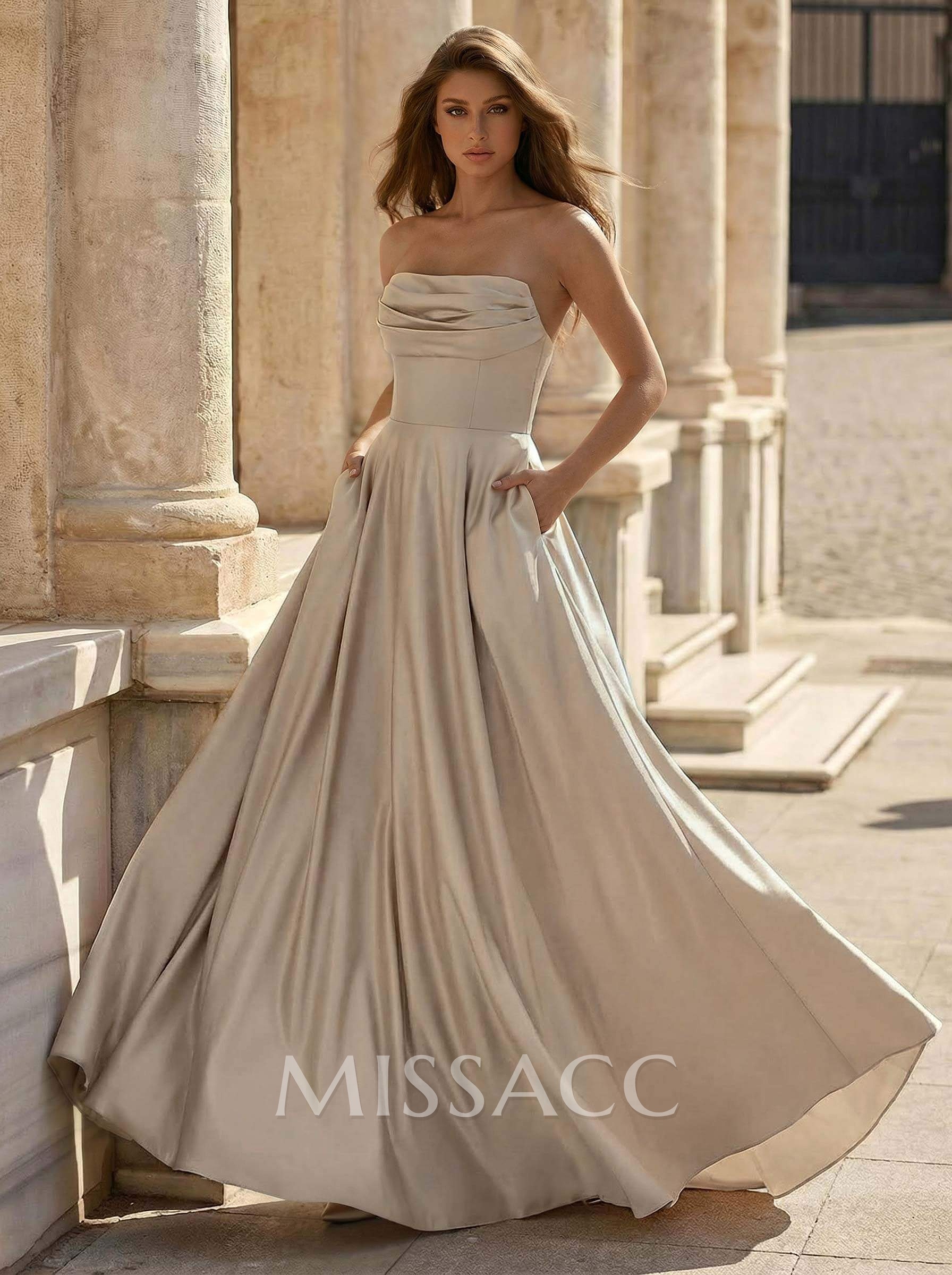 Minimalistic A-Line Strapless Matte Satin Prom Dresses With Lace Up Back