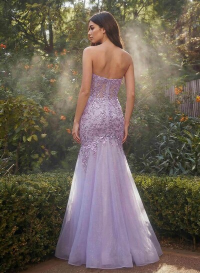 Exquisite Trumpet Sweetheart Sleeveless Lace/Tulle Prom Dresses With Appliques Lace