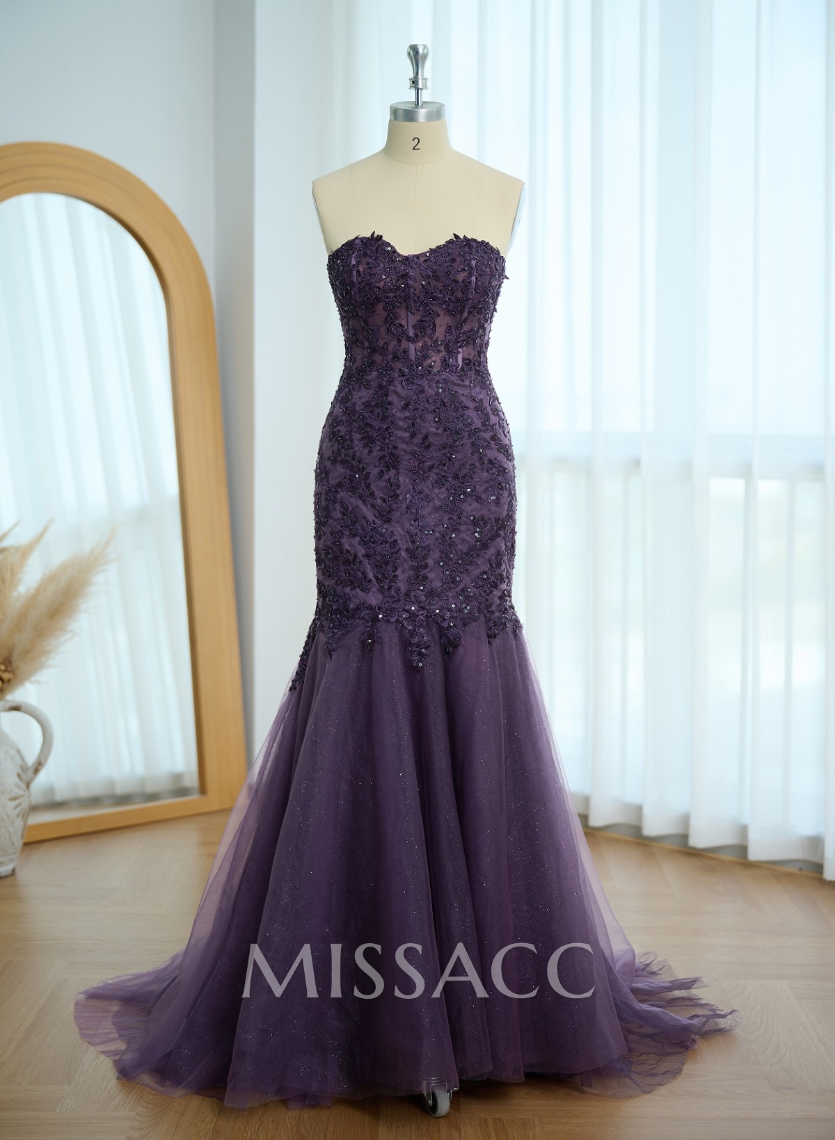 Exquisite Trumpet Sweetheart Sleeveless Lace/Tulle Prom Dresses With Appliques Lace