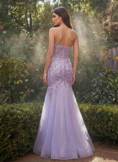 Exquisite Trumpet Sweetheart Sleeveless Lace/Tulle Prom Dresses With Appliques Lace