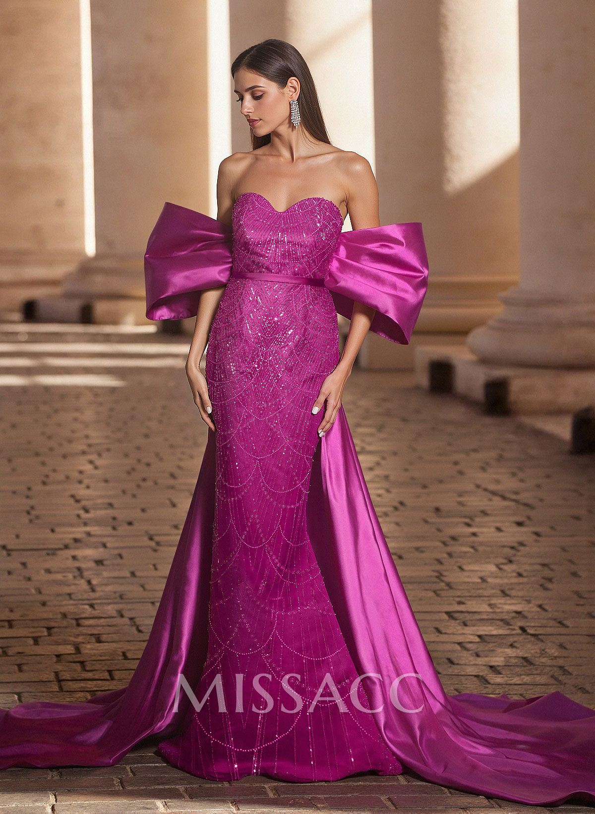 Luxury Sweetheart Off-The-Shoulder Sweep Train Satin/Lace Prom Dresses Luxury Sweetheart Off-The-Shoulder Sweep Train Satin/Lace Prom Dresses
