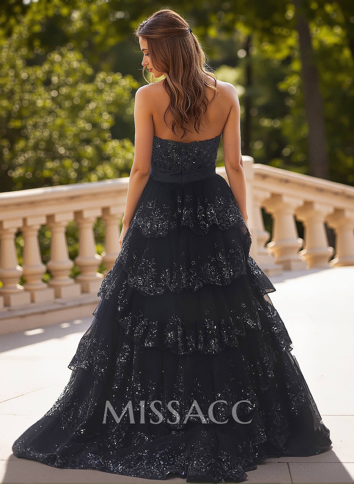 Princess Ball Gown Sweetheart Lace Tiered Skirt Prom Dresses With High Split Princess Ball Gown Sweetheart Lace Tiered Skirt Prom Dresses With High Split