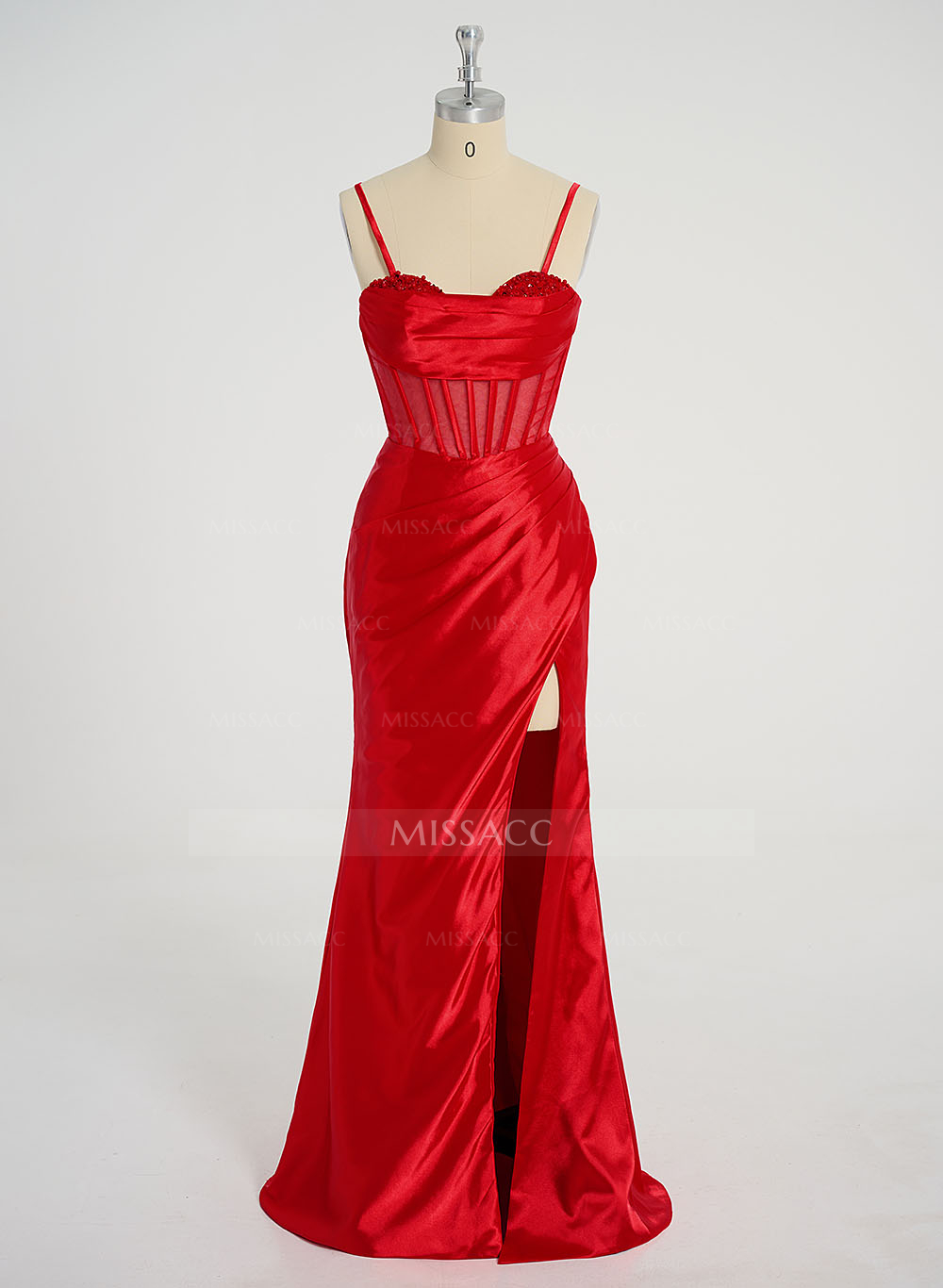 Sexy Sweetheart Sleeveless Silk Like Satin Lace Up Back Prom Dresses With High Split