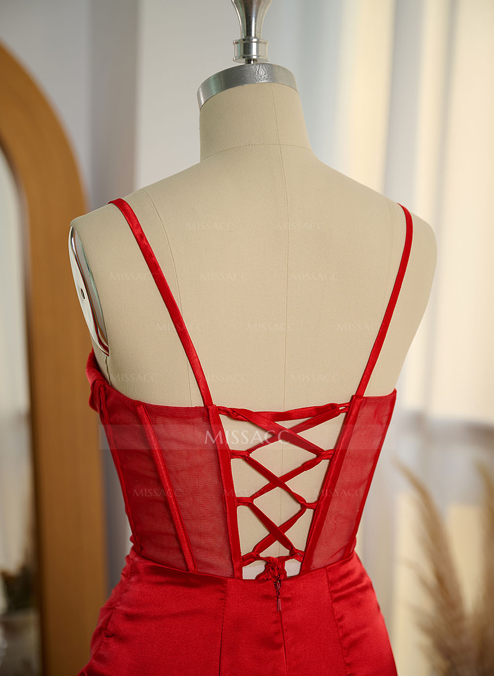Sexy Sweetheart Sleeveless Silk Like Satin Lace Up Back Prom Dresses With High Split