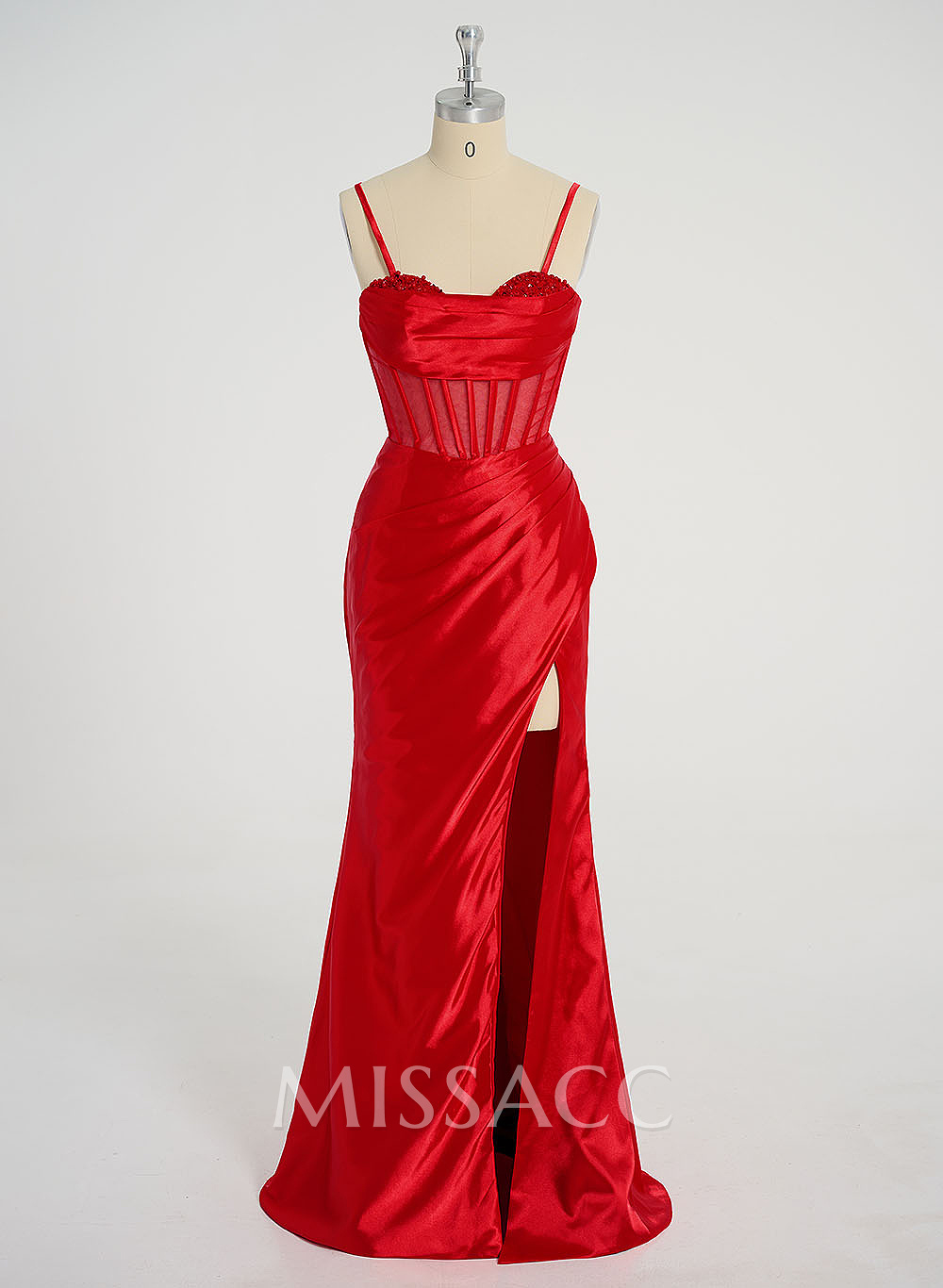 Sexy Sweetheart Sleeveless Silk Like Satin Lace Up Back Prom Dresses With High Split Sexy Sweetheart Sleeveless Silk Like Satin Lace Up Back Prom Dresses With High Split