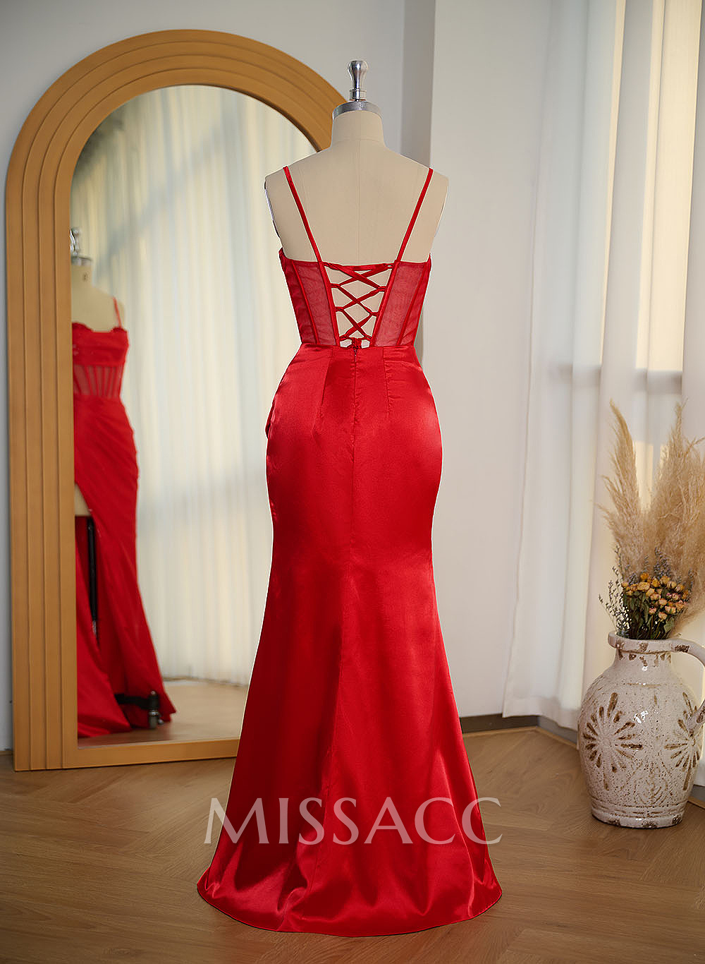 Sexy Sweetheart Sleeveless Silk Like Satin Lace Up Back Prom Dresses With High Split Sexy Sweetheart Sleeveless Silk Like Satin Lace Up Back Prom Dresses With High Split