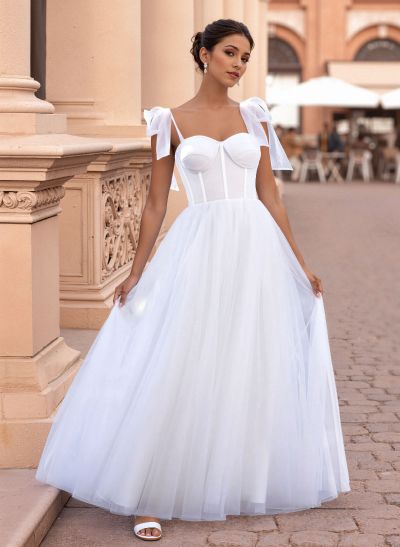 Classic Bow(s) Spaghetti Straps Sweetheart Corset A-Line Tulle Prom Dresses