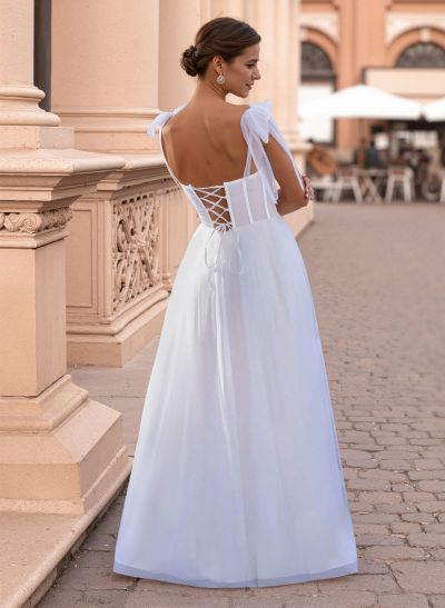 Classic Bow(s) Spaghetti Straps Sweetheart Corset A-Line Tulle Prom Dresses