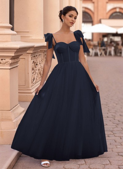 Classic Bow(s) Spaghetti Straps Sweetheart Corset A-Line Tulle Prom Dresses