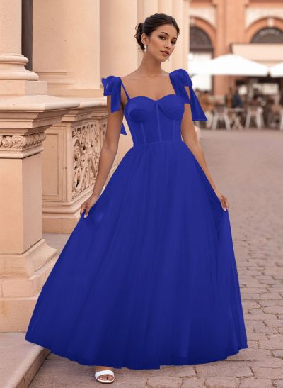 Classic Bow(s) Spaghetti Straps Sweetheart Corset A-Line Tulle Prom Dresses