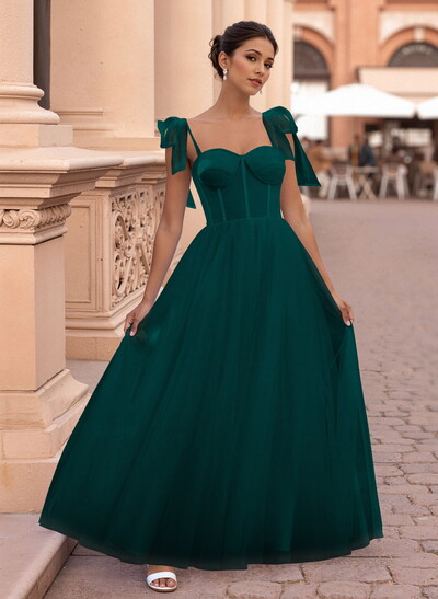 Classic Bow(s) Spaghetti Straps Sweetheart Corset A-Line Tulle Prom Dresses