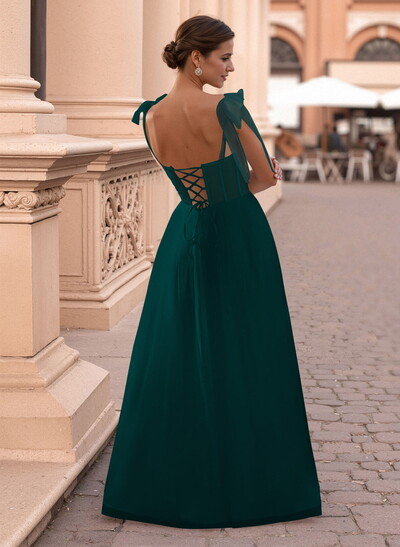 Classic Bow(s) Spaghetti Straps Sweetheart Corset A-Line Tulle Prom Dresses
