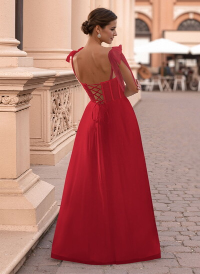 Classic Bow(s) Spaghetti Straps Sweetheart Corset A-Line Tulle Prom Dresses