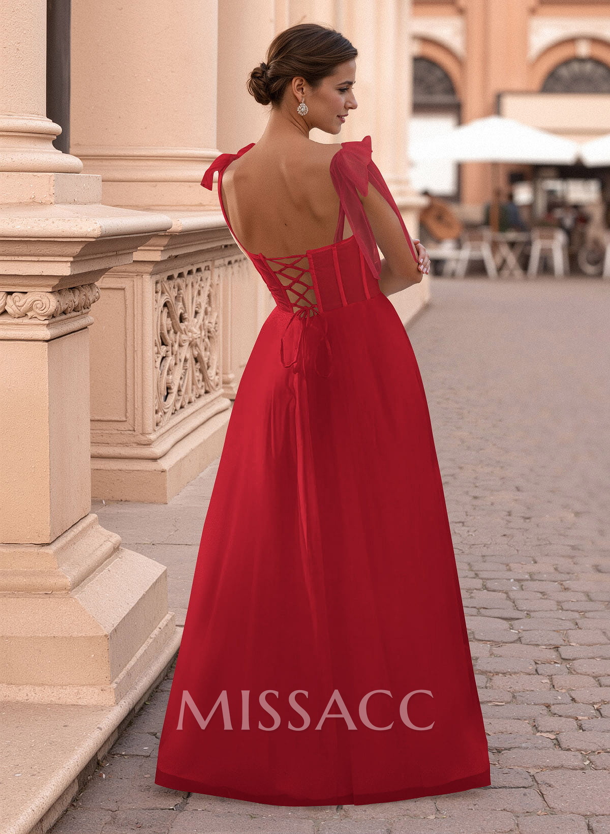 Classic Bow(s) Spaghetti Straps Sweetheart Corset A-Line Tulle Prom Dresses