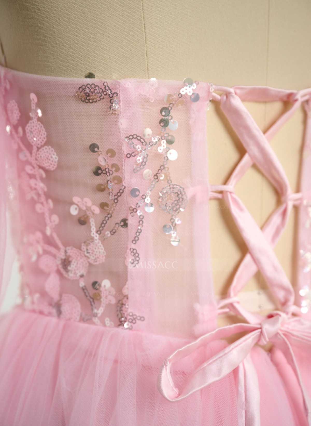 Elegant Off-The-Shoulder Long Lantern Sleeves Lace Illusion Corset A-Line Tulle Prom Dresses